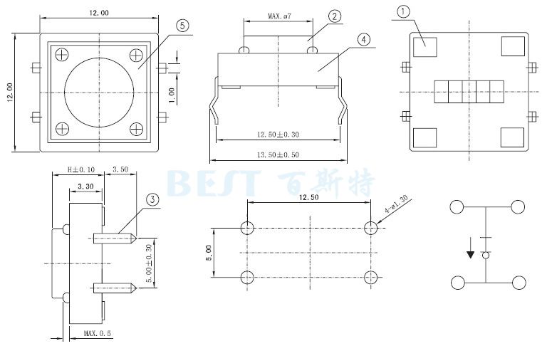 輕觸開關(guān)TS-1103封裝規(guī)格圖紙 輕觸開關(guān)TS-1103封裝規(guī)格圖紙