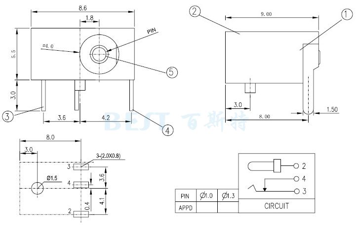 DC插座DC-006參考圖紙 DC插座DC-006參考圖紙