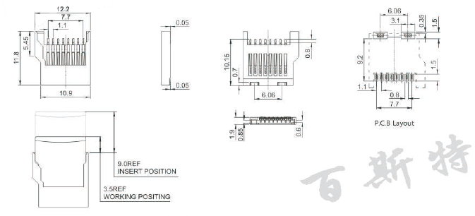 SD卡座TF04參考圖紙 SD卡座TF04參考圖紙